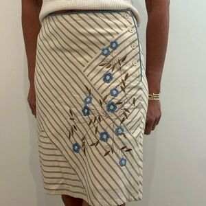 Striped Beige and Blue Floral Skirt